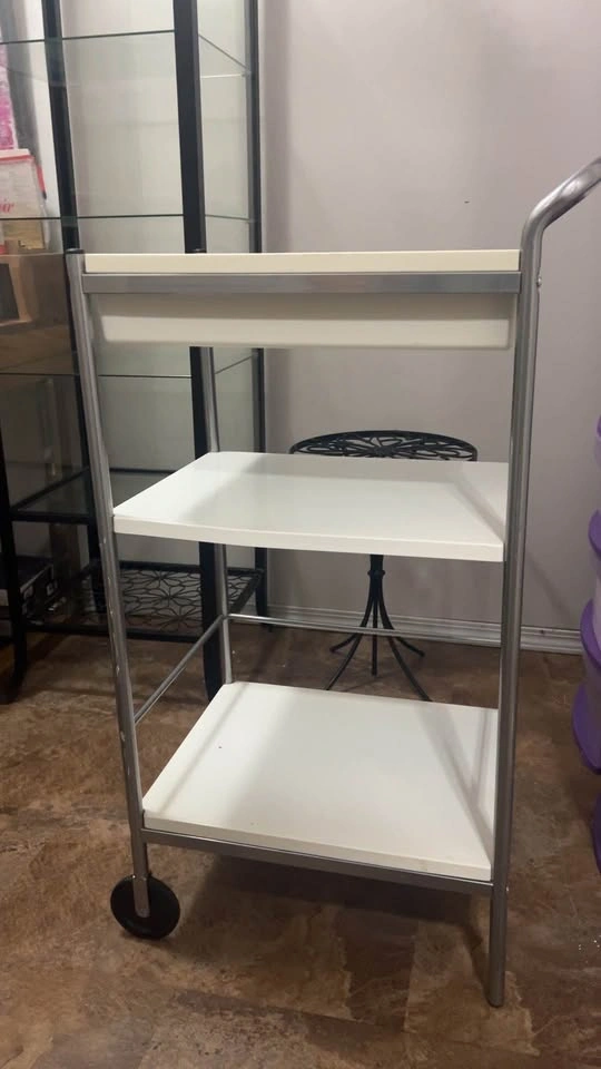 White & Silver Rolling Storage Utility Cart with Drawer - photo 2