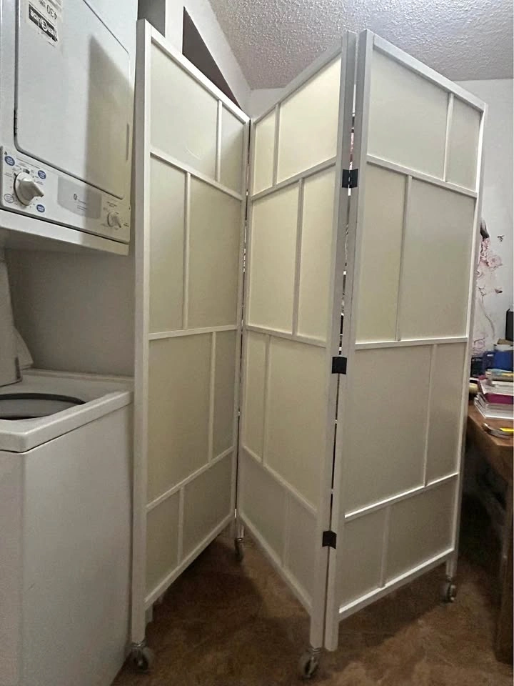 White Folding Room Divider on Locking Wheels - $80 OBO