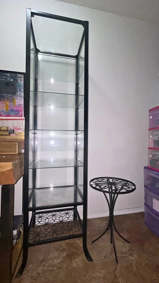 IKEA Black Iron & Glass Display Shelf + Matching Side Table