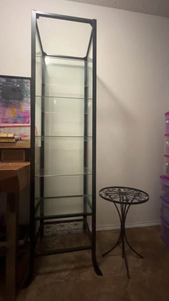 IKEA Black Iron & Glass Display Shelf + Matching Side Table - photo 2