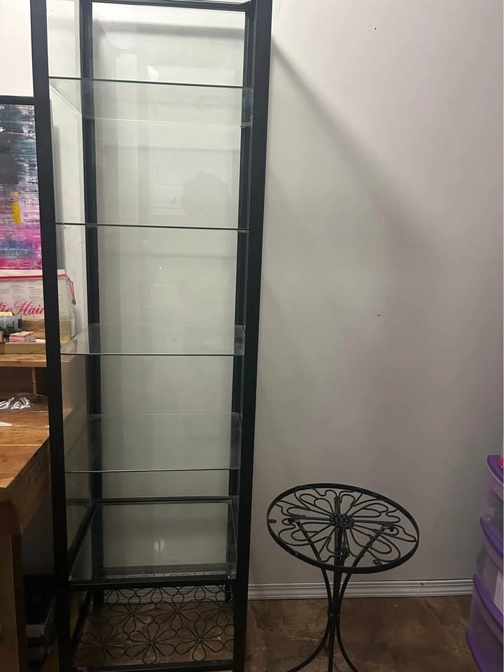 IKEA Black Iron & Glass Display Shelf + Matching Side Table - photo 3