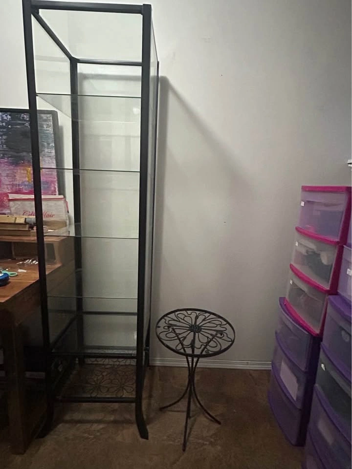 IKEA Black Iron & Glass Display Shelf + Matching Side Table - photo 4
