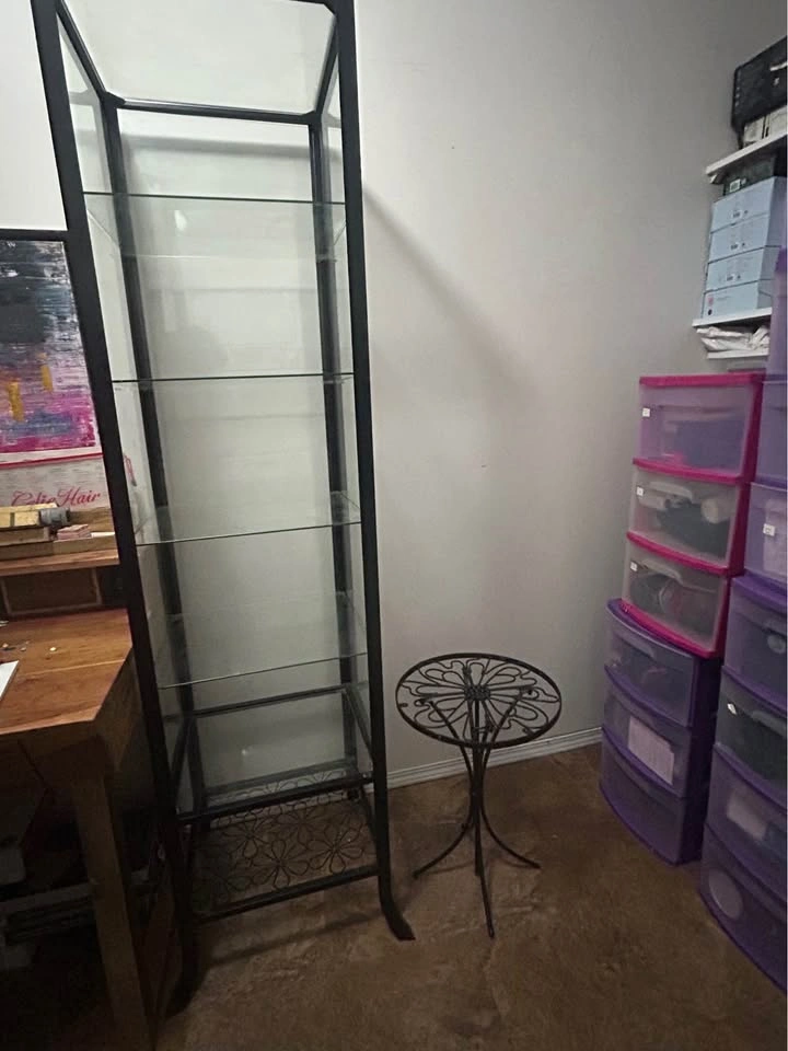 IKEA Black Iron & Glass Display Shelf + Matching Side Table - photo 5