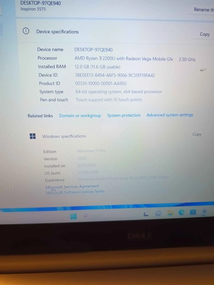 Dell Inspiron 5575 AMD Ryzen 3 12GB RAM 256GB SSD Touch - photo 3
