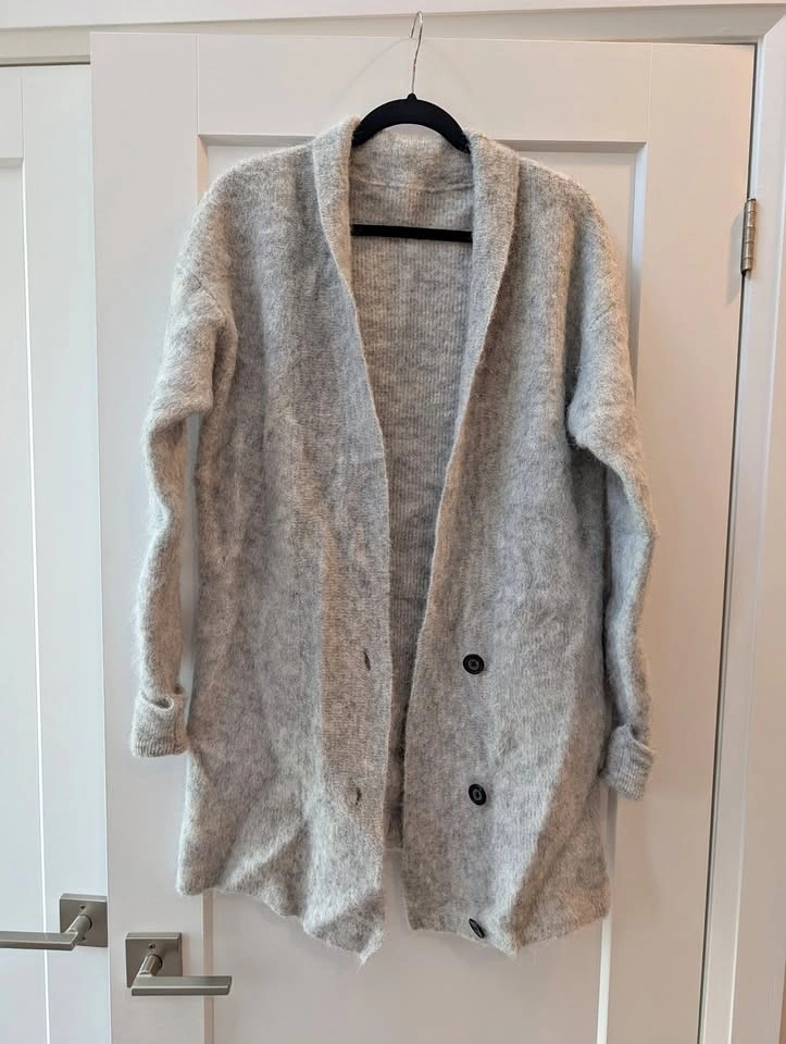 Cozy Heather Grey Oversized Longline Shawl Collar Cardigan