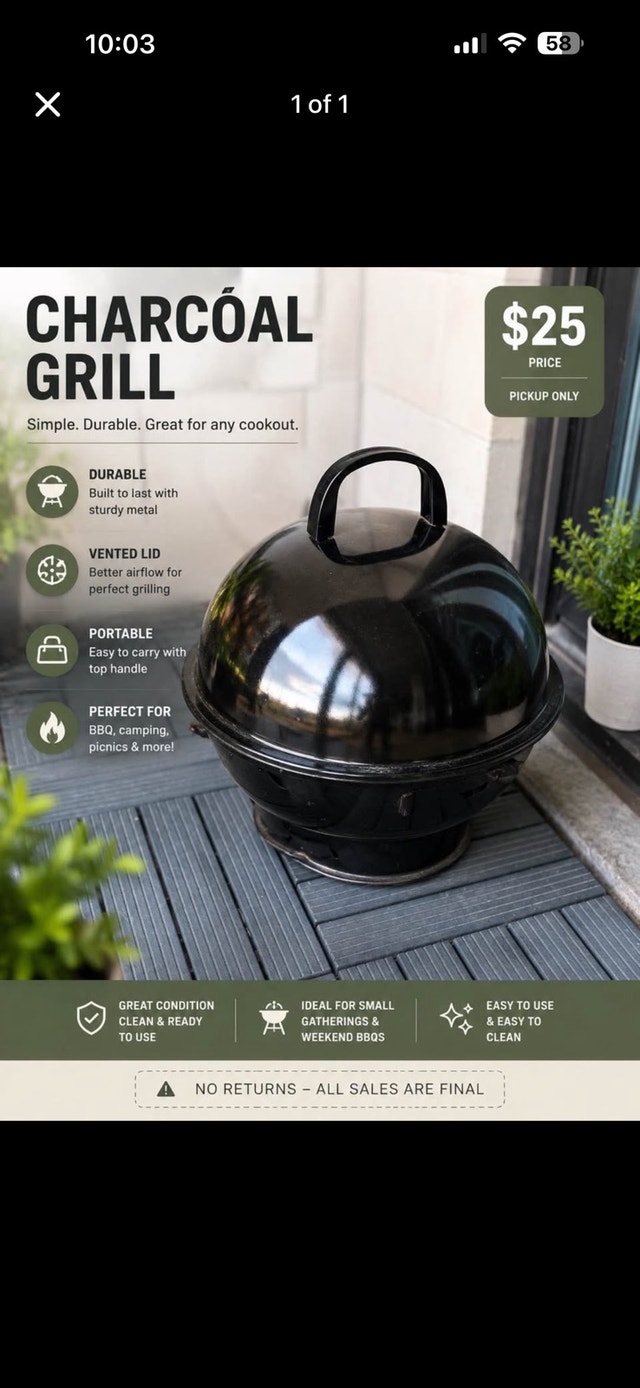 charcoal BBQ grill with FREE coal packet
