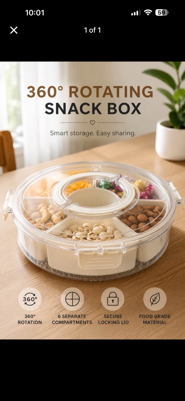 360 rotating snack tray with lid lock