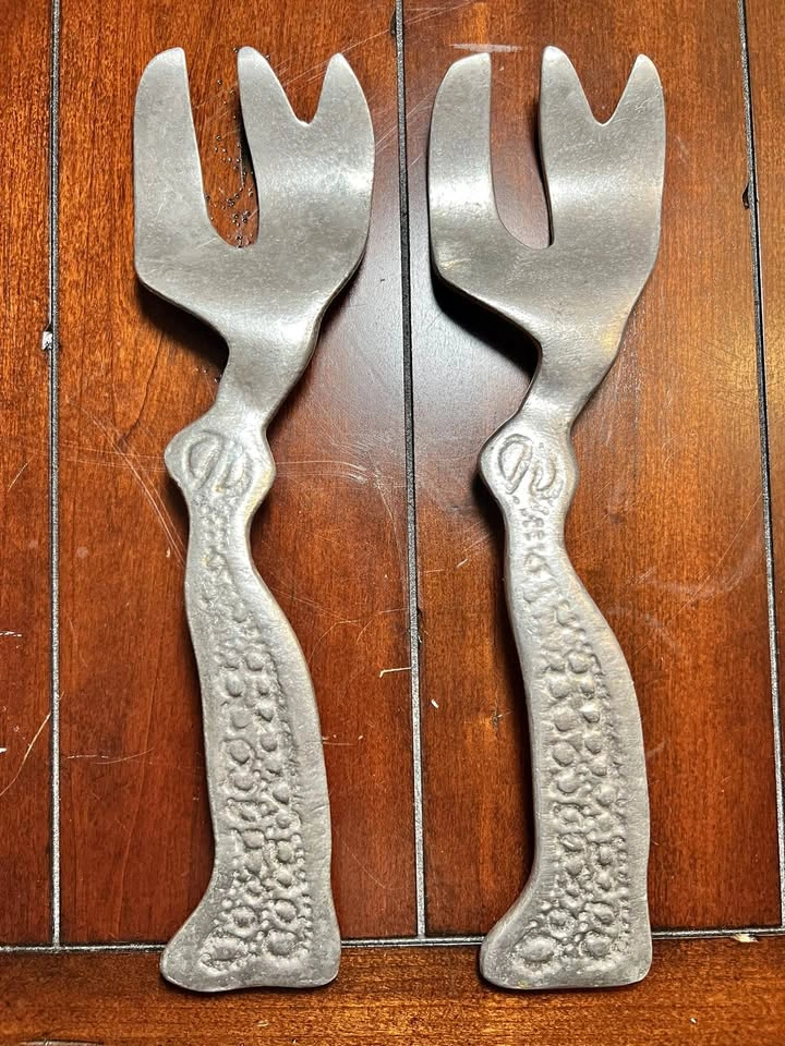 Vintage 1982 Don Drumm Cast Aluminum Salad Servers (Signed)