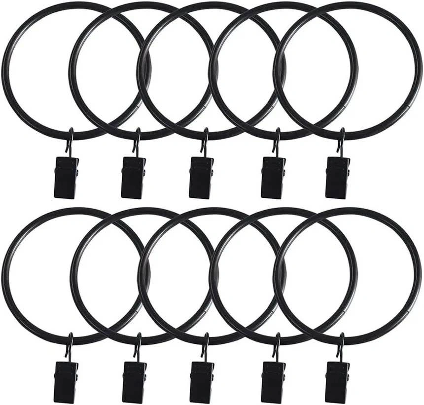 NEW Heavy Duty Black Metal Curtain Rings with Clips Hooks - photo 2