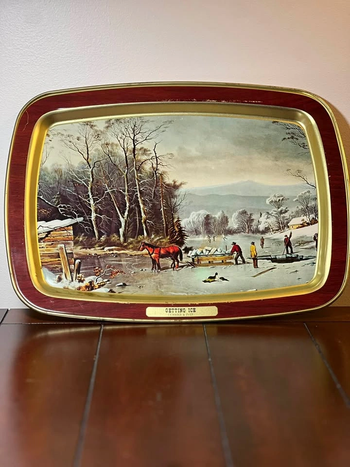 Currier & Ives 'Getting Ice' Vintage Metal Serving Tray - photo 4