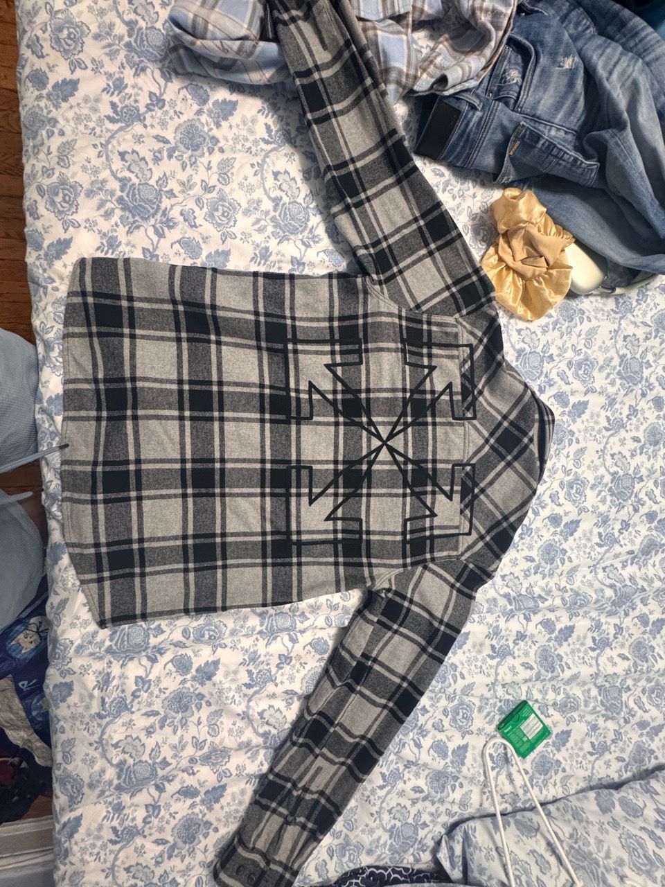 Off-White Outline Arrow Flannel Shirt 'Melange Grey - photo 2