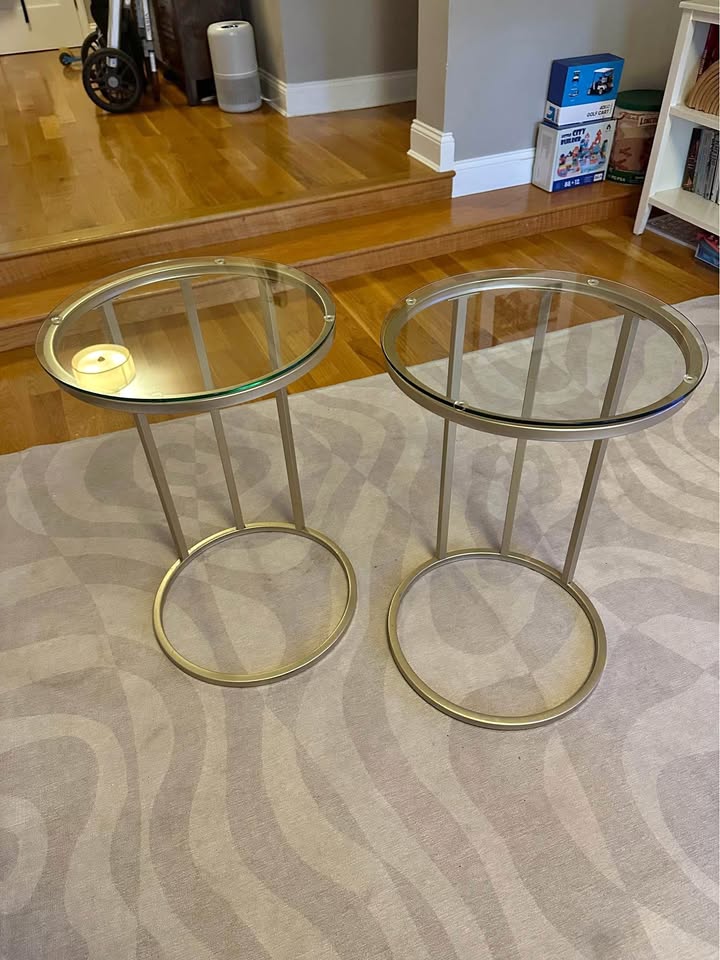 2 Glass/ gold finish side tables