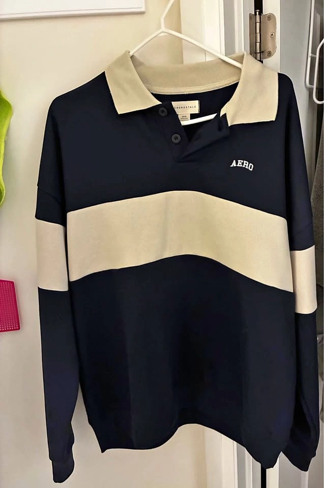 AERO Embroidered Colour Block Long Sleeve Polo Sweatshirt
