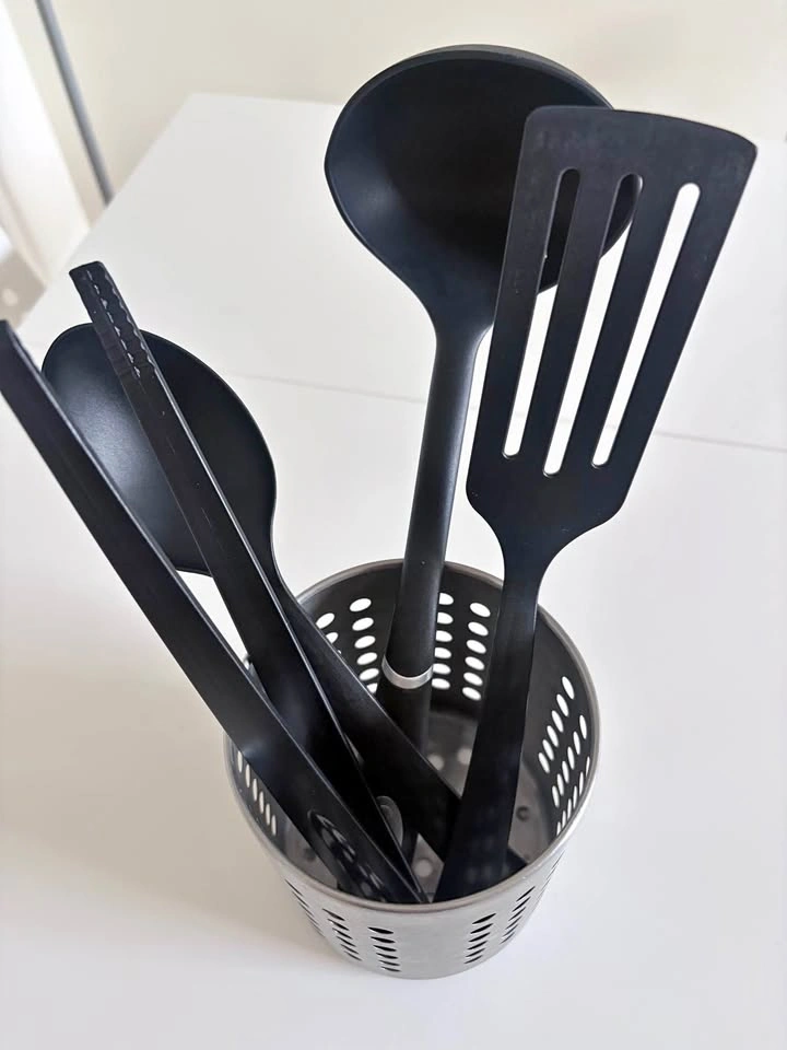 Black Kitchen Utensil Set with Stainless Steel Holder