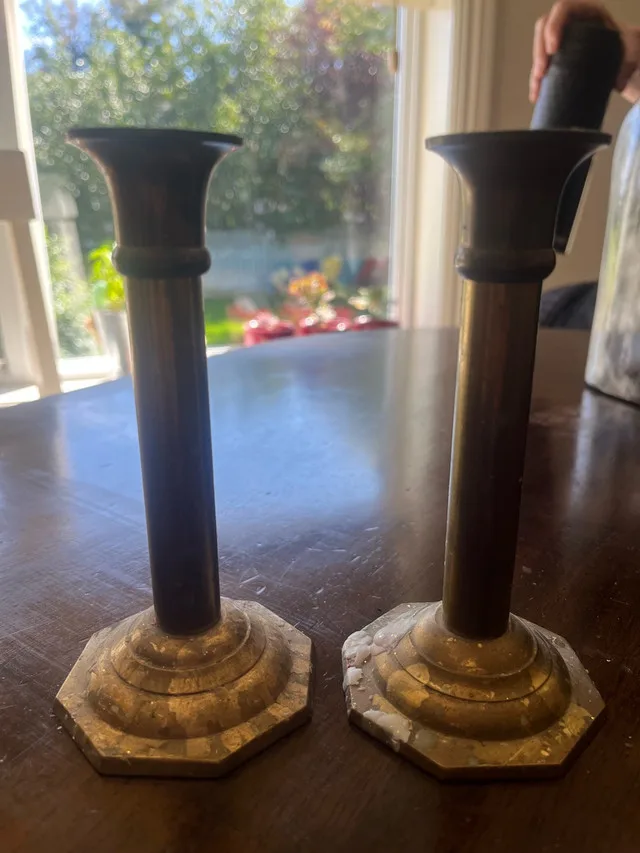 Brass Candlestick Holders with candles thumbnail
