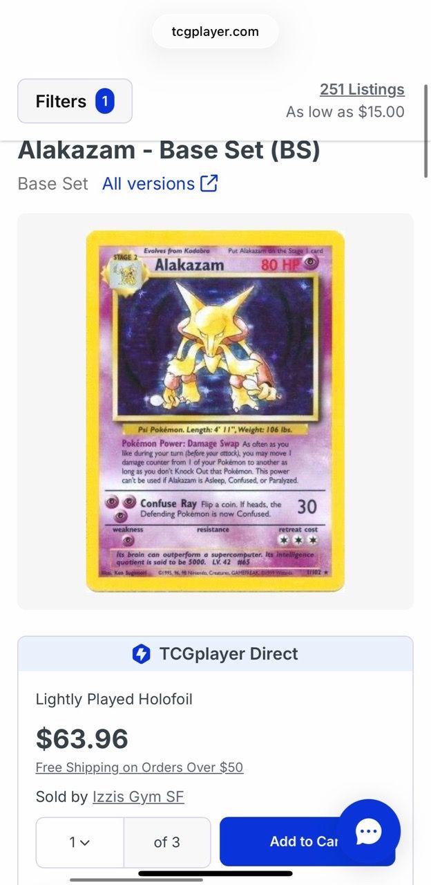 Alakazam Holo Rare Pokémon Card Base Set - photo 3
