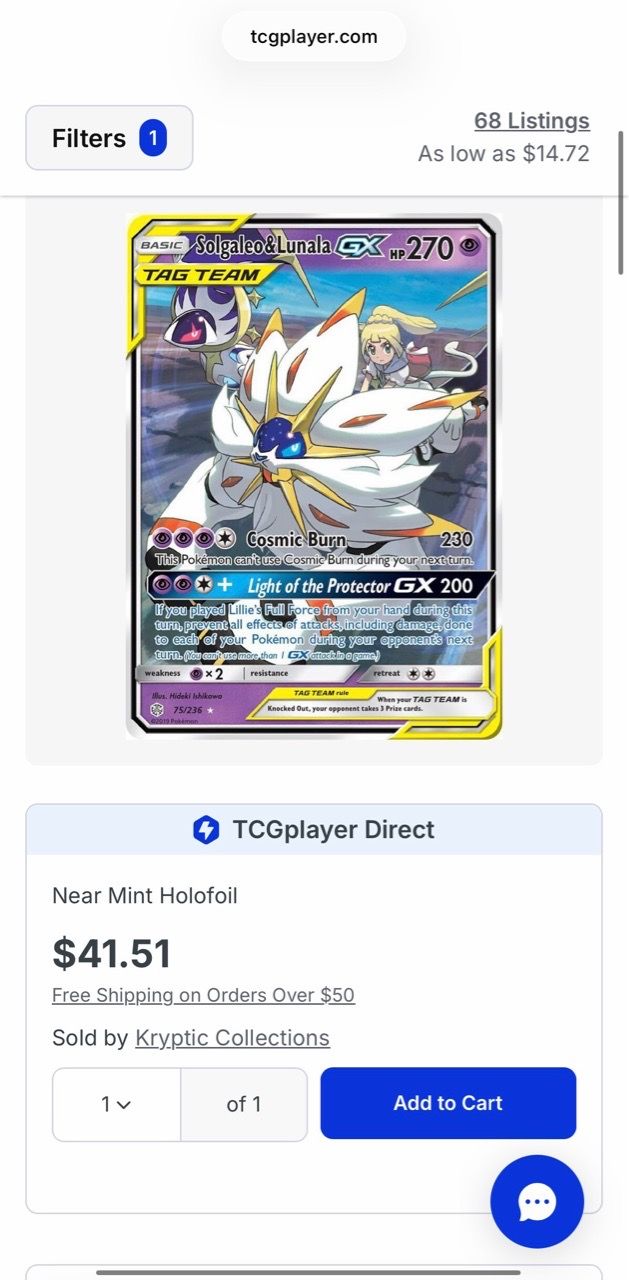Solgaleo & Lunala GX Tag Team Pokemon Card - photo 3