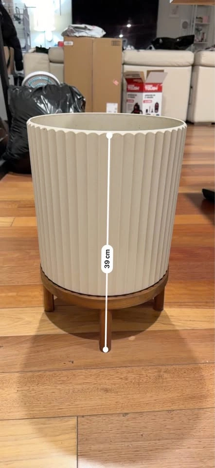 Fluted Planter with Wood Stand - photo 3