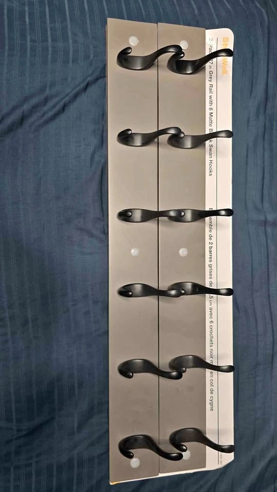 StayWell 2-Pack 27 in Grey Rail with 6 Matte Black Swan Hooks