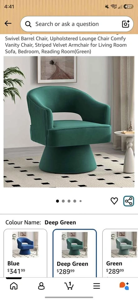 Swivel Barrel Chair, Striped Velvet Armchair (Deep Green)