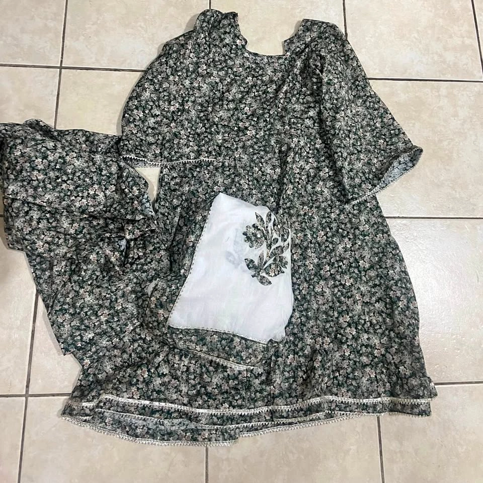 Floral Brand New 3-Piece Farshi Salwar With Frock Set
