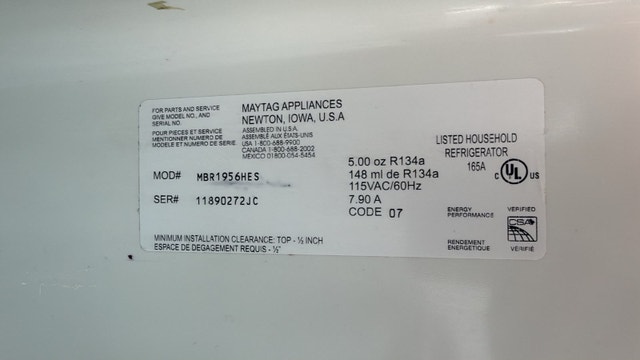 Maytag Refrigerator MBR1956HES - photo 3