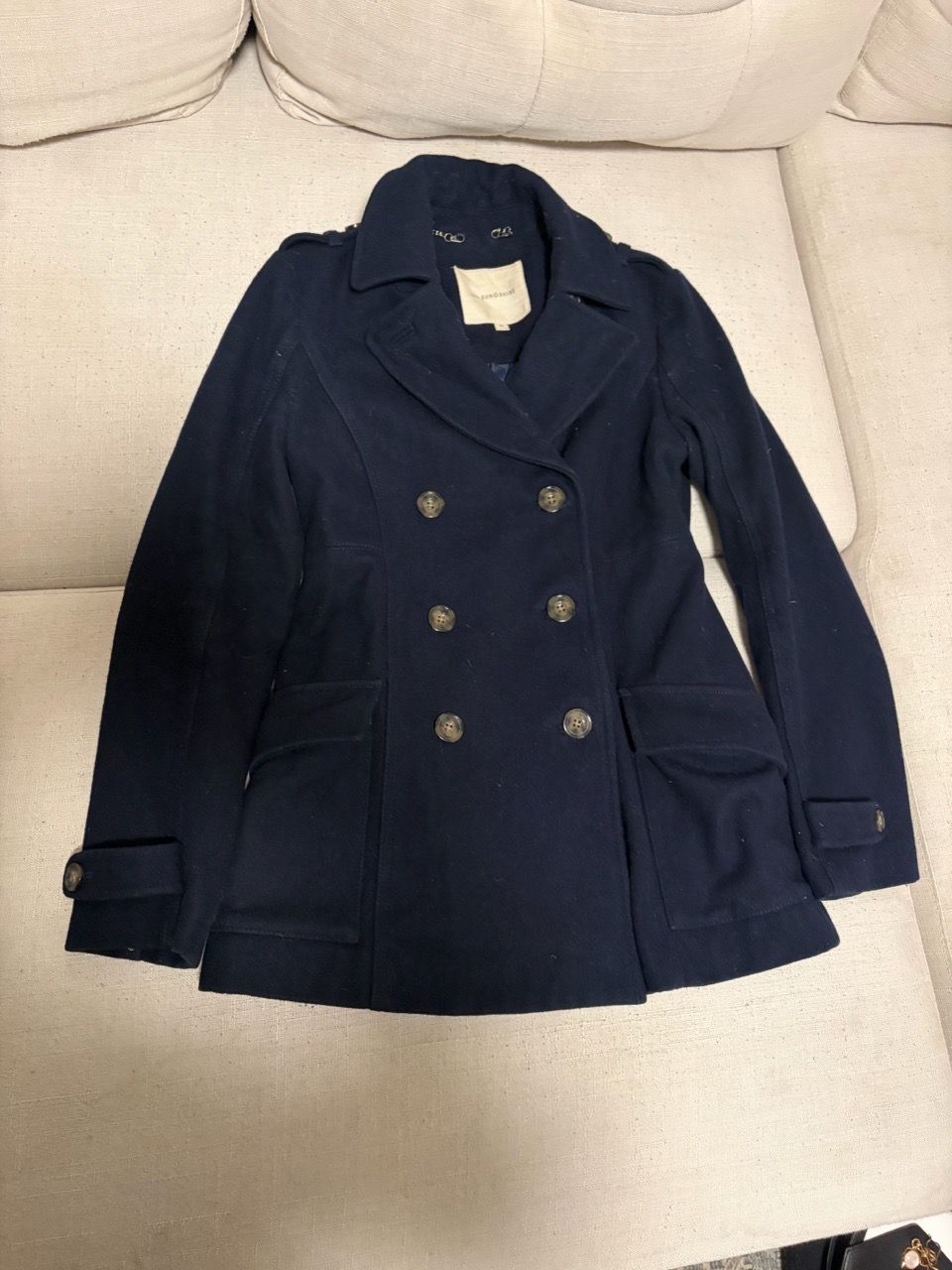 Navy Blue Double-Breasted Wool Pea Coat