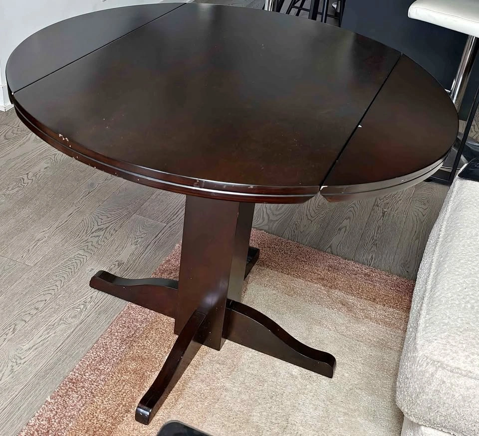 Dark Brown Drop-Leaf Pedestal Dining Table