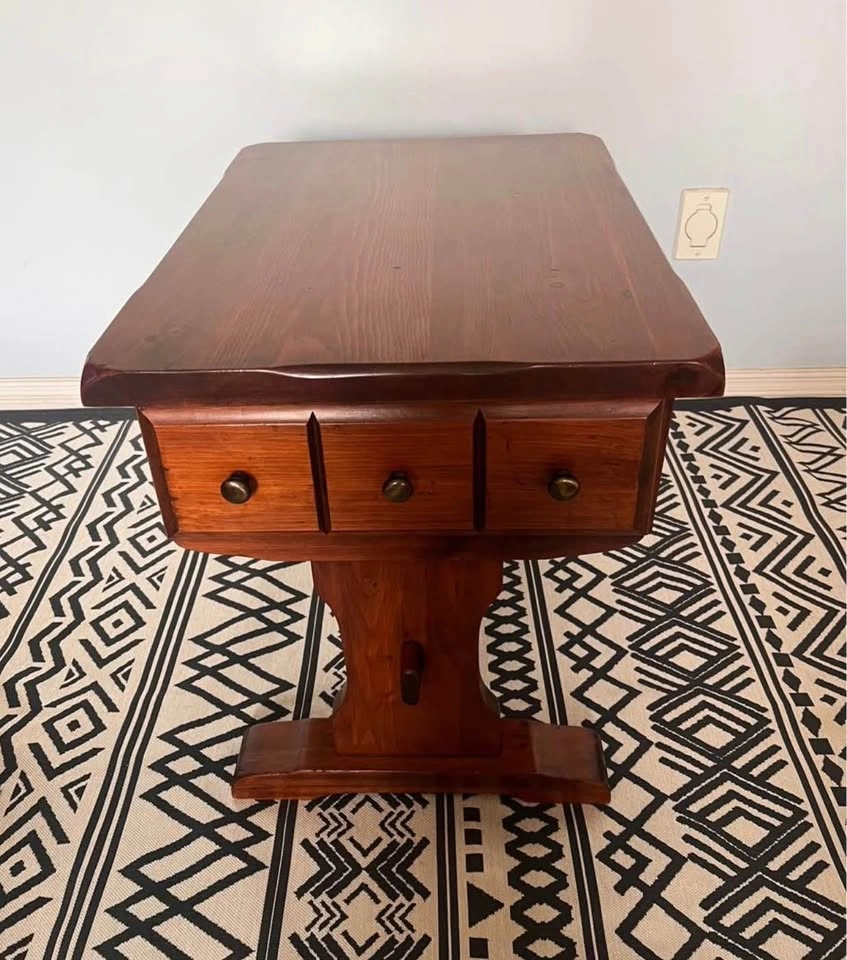 Vintage Solid Pine Trestle End Table - Rustic Farmhouse Table - photo 2