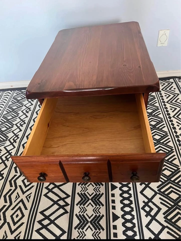 Vintage Solid Pine Trestle End Table - Rustic Farmhouse Table - photo 3