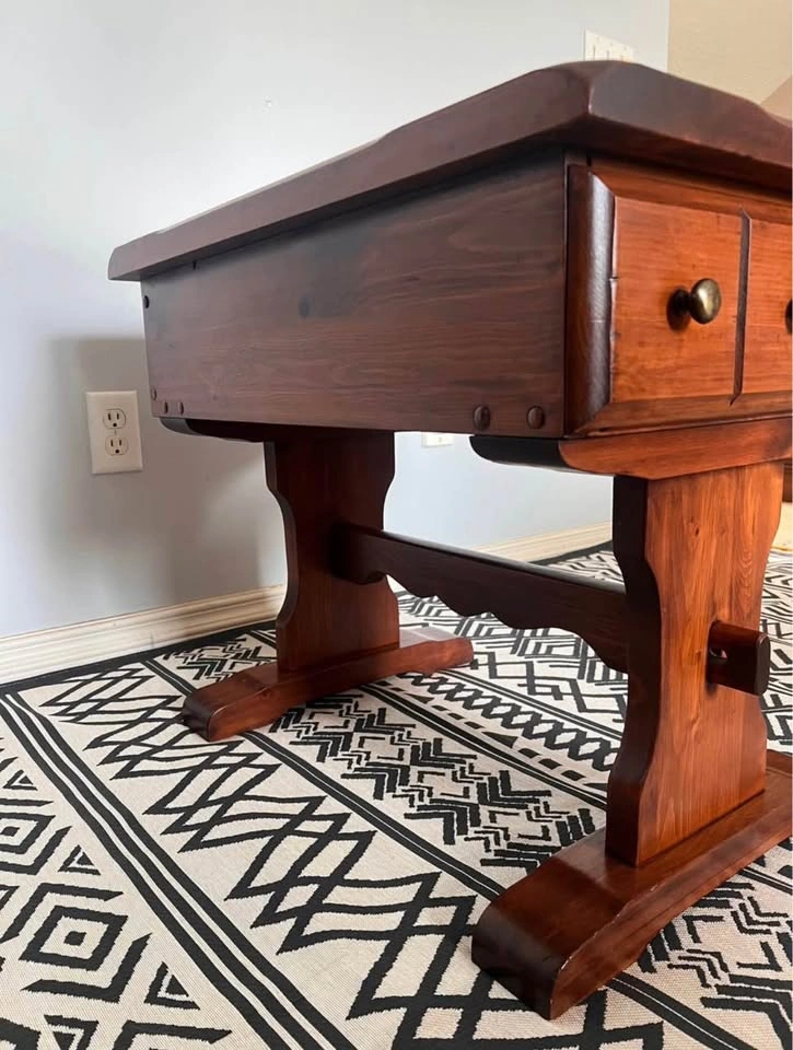 Vintage Solid Pine Trestle End Table - Rustic Farmhouse Table - photo 4