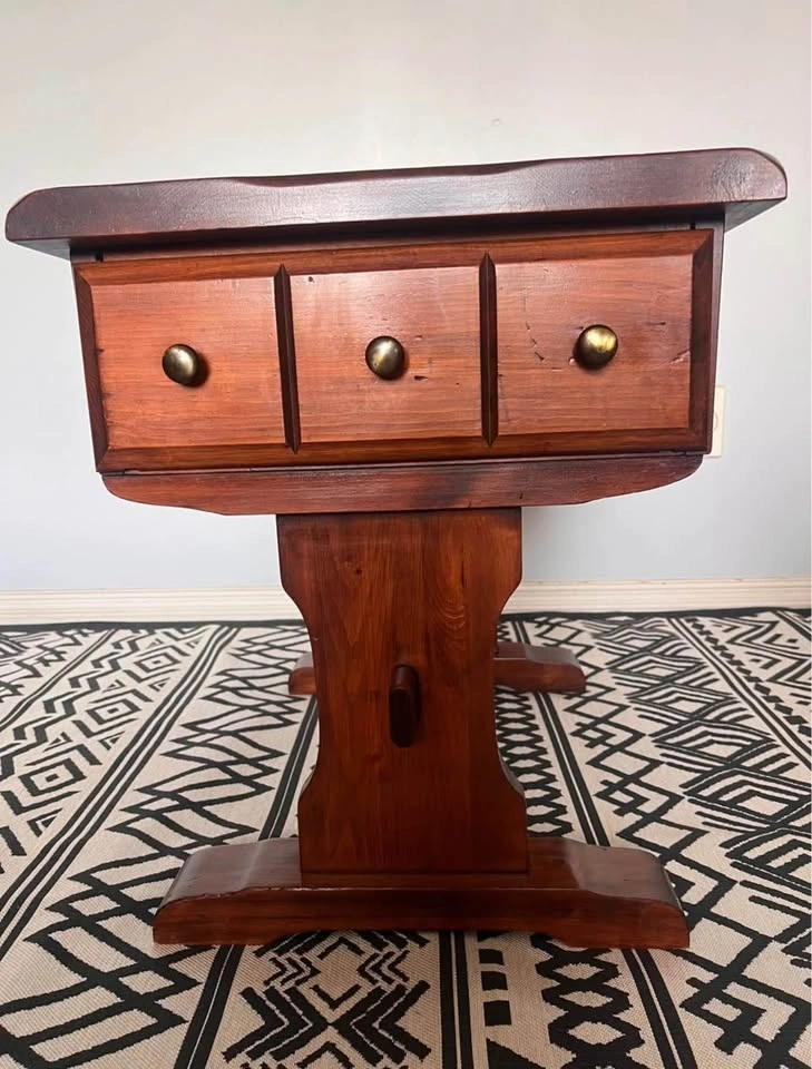 Vintage Solid Pine Trestle End Table - Rustic Farmhouse Table - photo 5