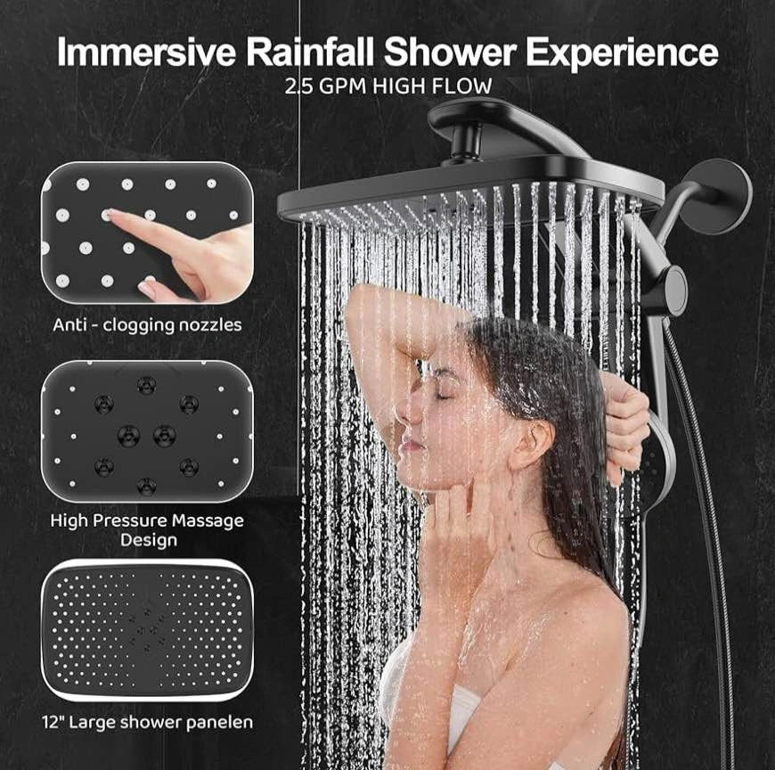 12” Rain Shower Head Combo w/ Handheld, Matte Black - photo 3
