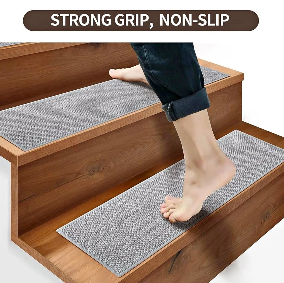 15 Pcs Linen Stair Treads Non-Slip Grey 30x8” Peel & Stick