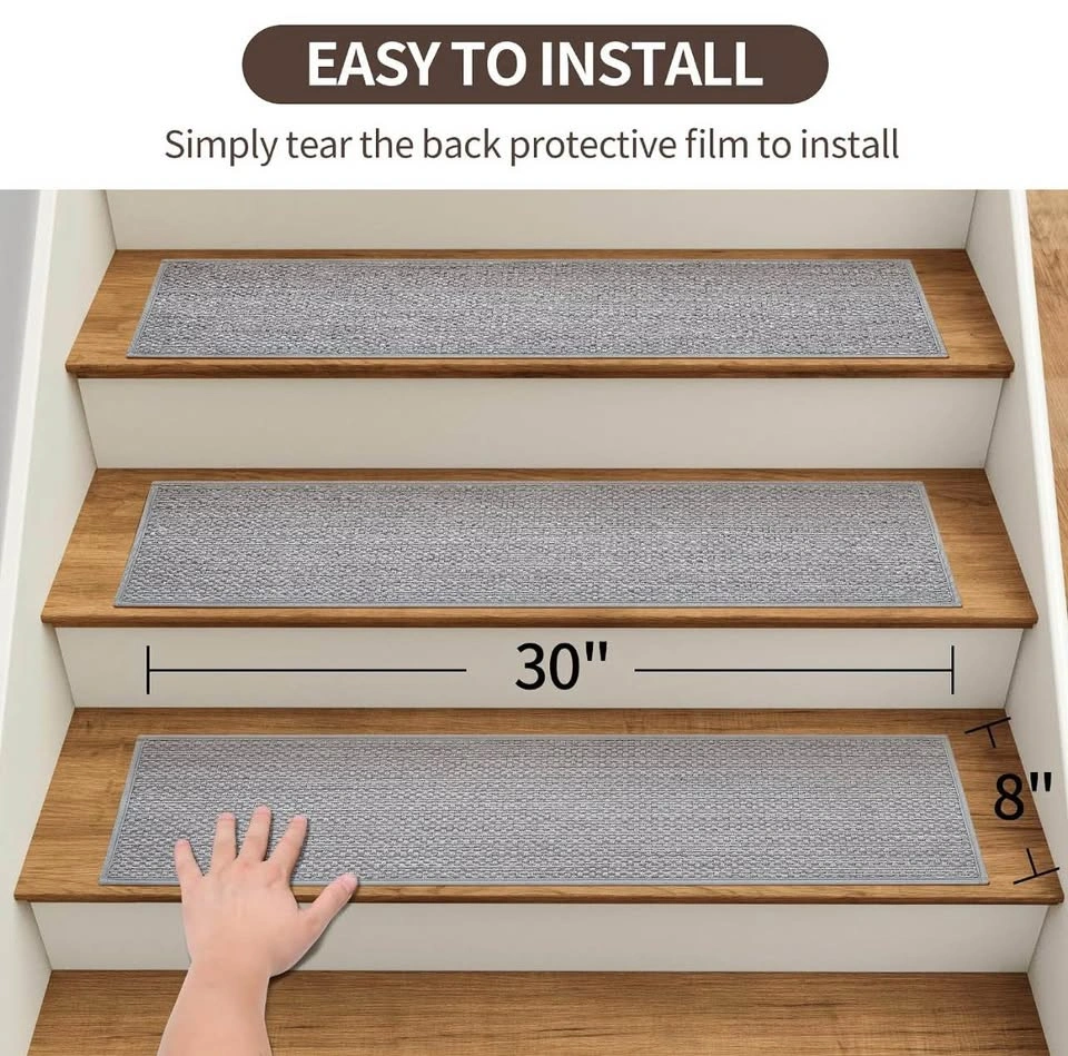 15 Pcs Linen Stair Treads Non-Slip Grey 30x8” Peel & Stick - photo 2