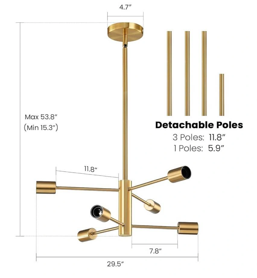 6-Light Gold Sputnik Chandelier - Modern Ceiling Light - photo 3