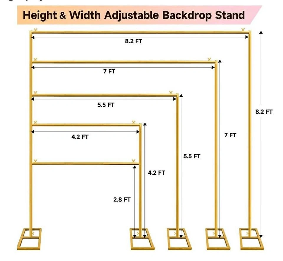 Gold Backdrop Stand 8.2FT Adjustable Balloon Arch Frame Kit