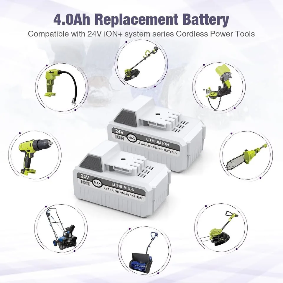 2-Pack 24V 4.0Ah Battery for Snow Joe+Sun Joe image indicator(2)