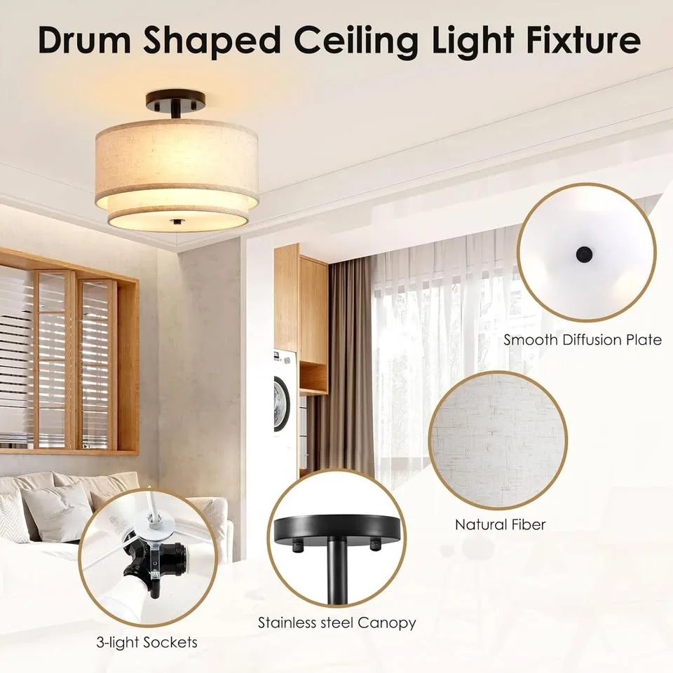 12.6" 2-Layer Drum Ceiling Light 3 Light Semi-Flush image indicator(5)