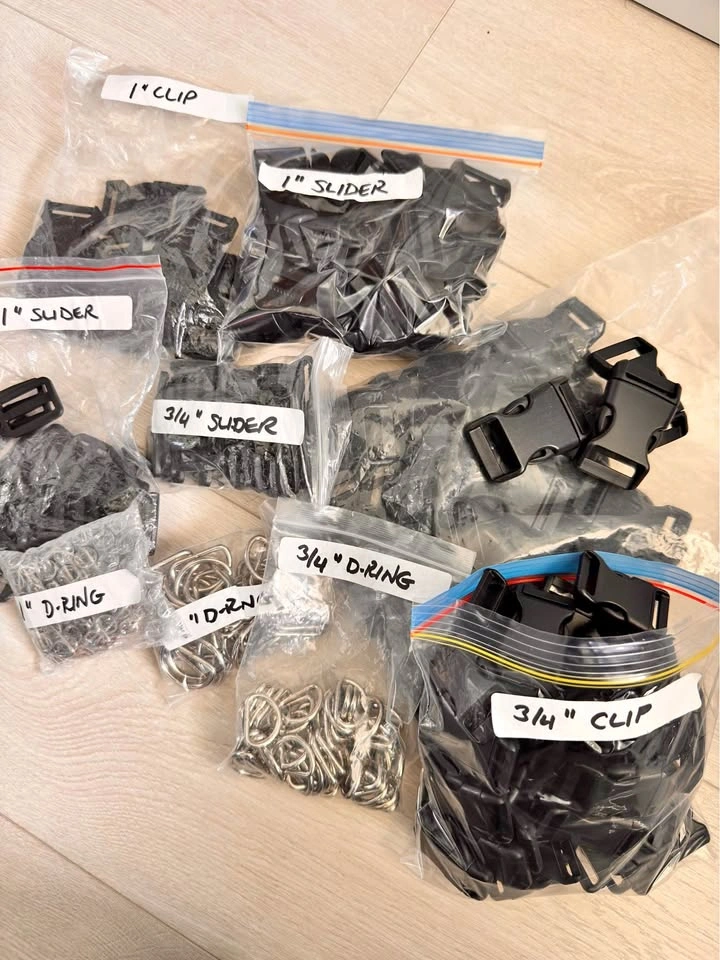 Bulk Lot of Plastic Buckles, Sliders, and Metal D-Rings