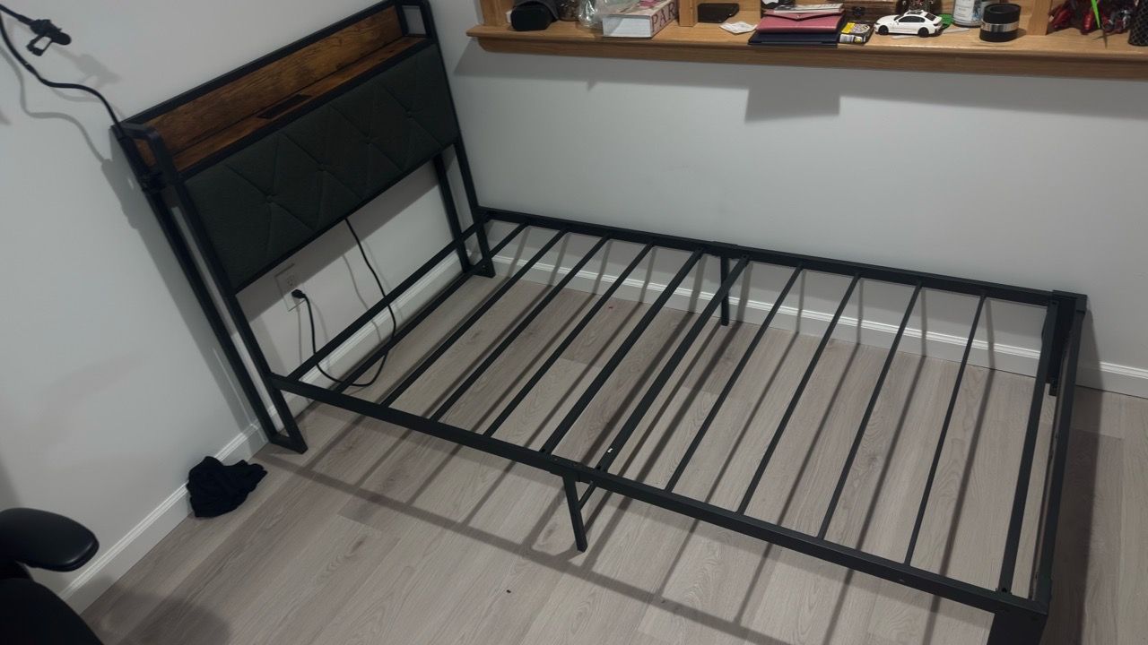 Twin Bed Frame with Headboard and Charging Port