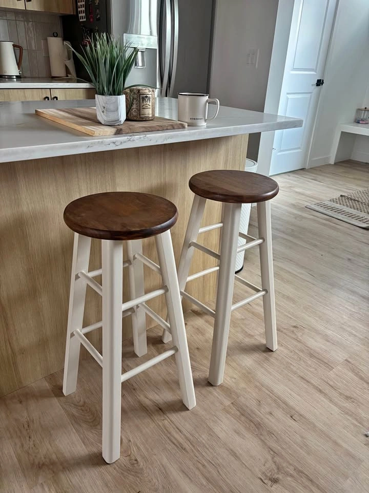 Pair of Two-Tone Wood Bar Stools