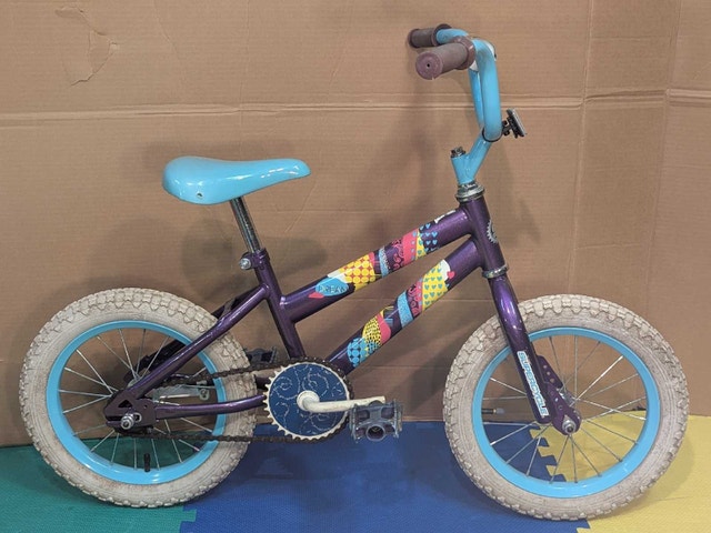 12" wheels, purple kids bike, for ages 2-6 years old