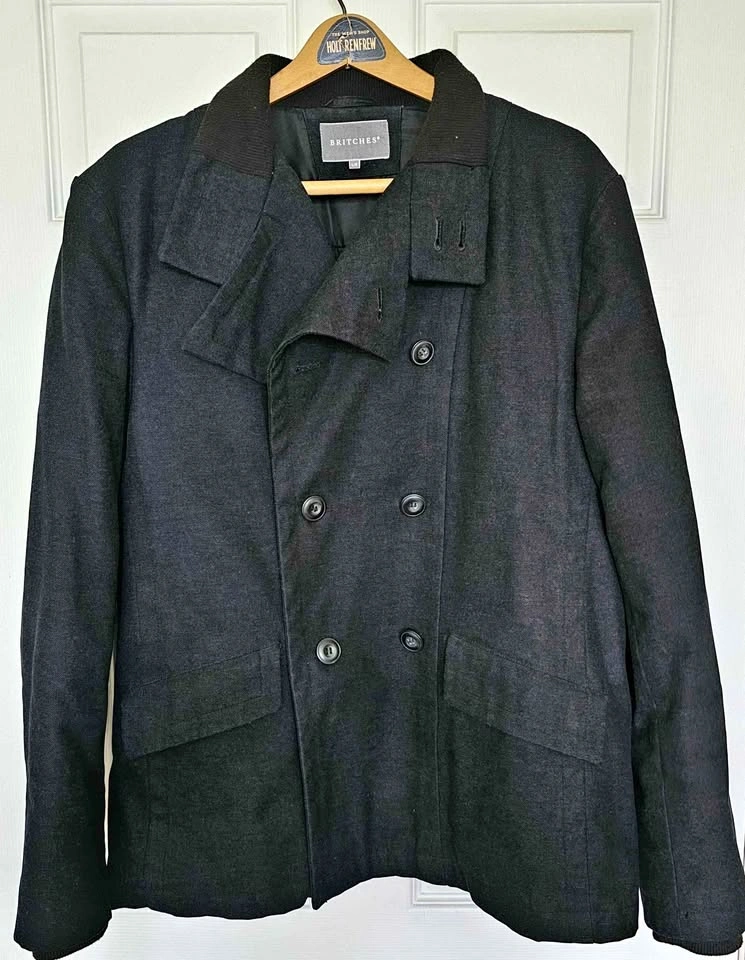 Britches Men's Padded Double-Breasted Pea Coat Jacket - Size Lar