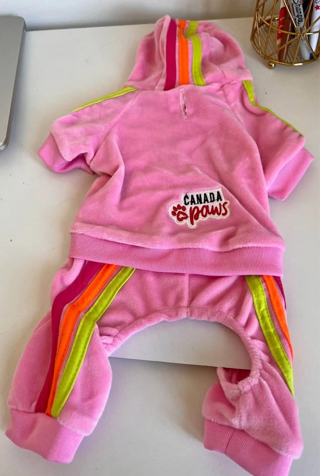 CANADA paws Pink Velour Dog Hoodie Tracksuit