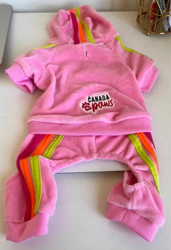 CANADA paws Pink Velour Dog Hoodie Tracksuit - photo 2