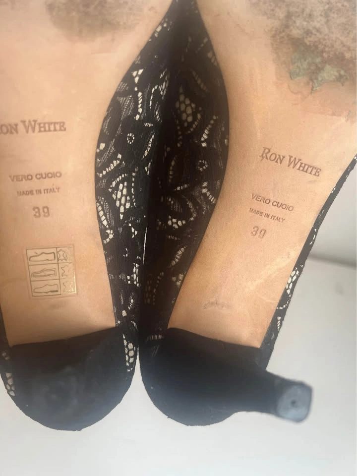 Ron White Black & Gold Peep Toe Heels - photo 4