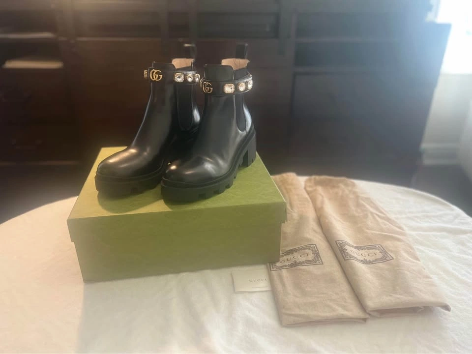 Gucci Bootie Rhinestone Leather Magnum Calf