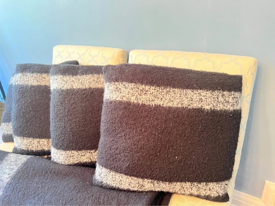 HB Stripes Black / Gray Wool Blend Throw and Pillow Set - photo 3