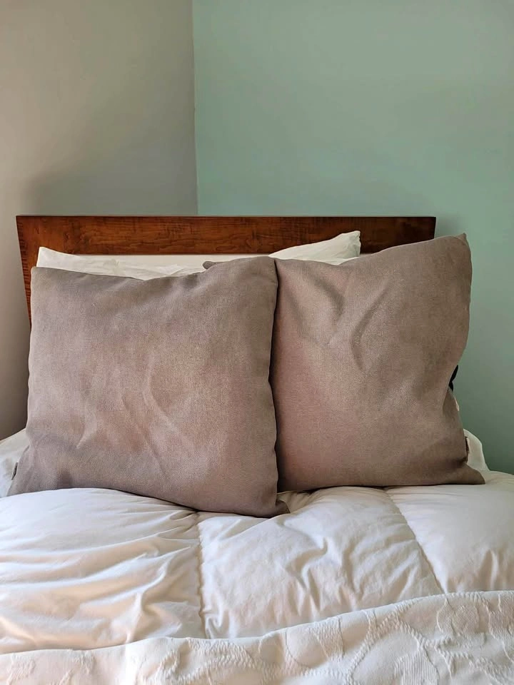 Pair of Taupe Square Throw Pillows